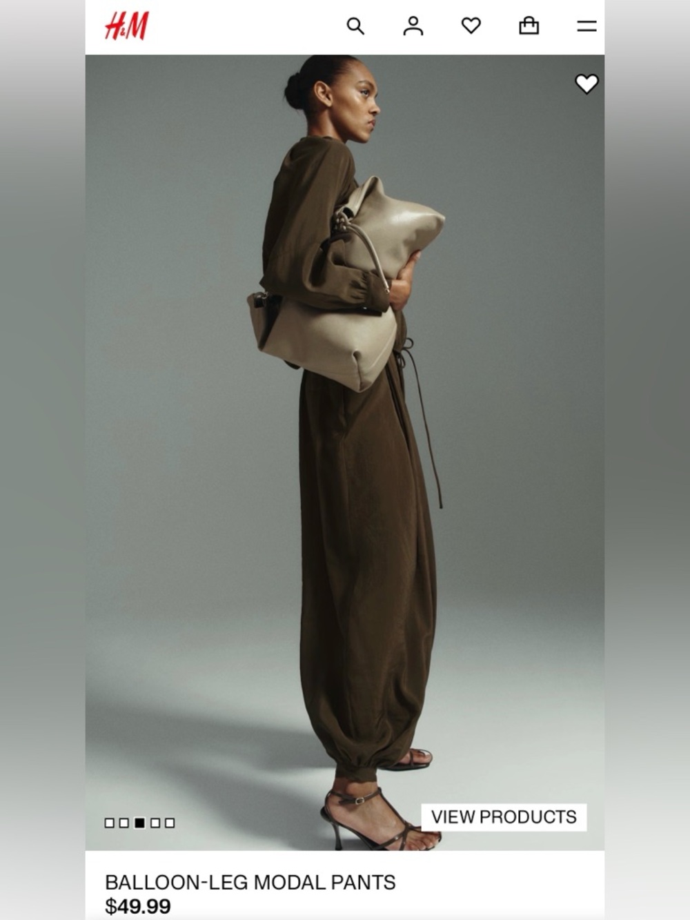 H&M Olive Green Balloon-Leg Modal Pants
